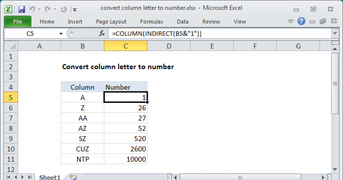 Convert column letter to number Excel formula Exceljet